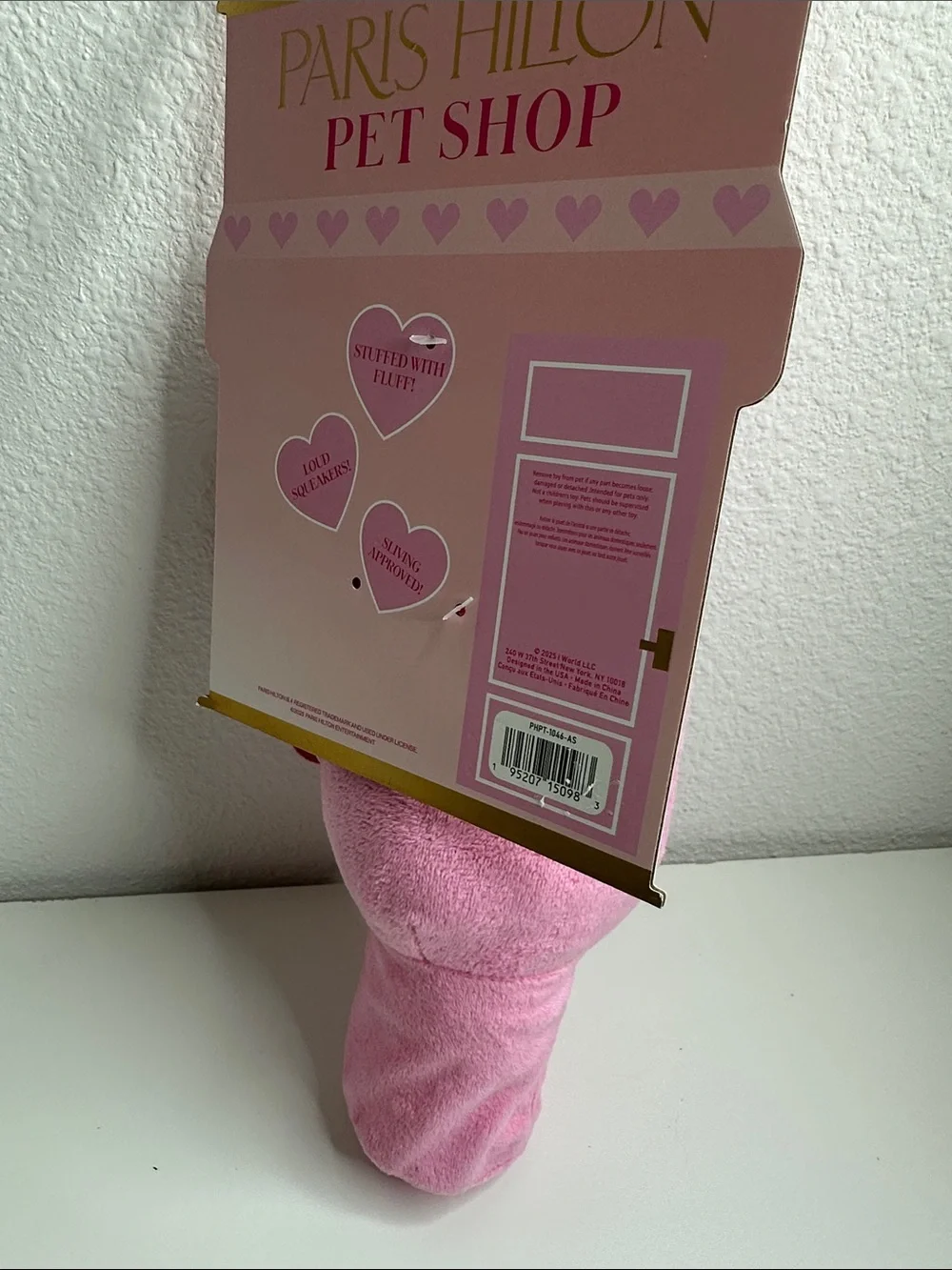 Paris Hilton Pink Plush Shake Dog Toy with Striped Rope Handle